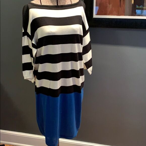 joan vass black/white stripe,royal colorblock midi - Picture 1 of 5